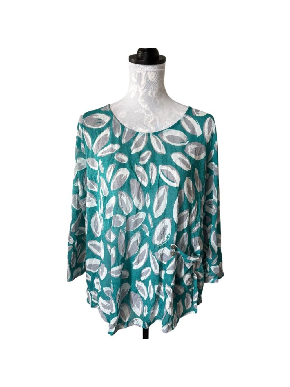 Chalet Et Ceci Womens Long Sleeve Lightweight Blouse Top Blue Green Medium